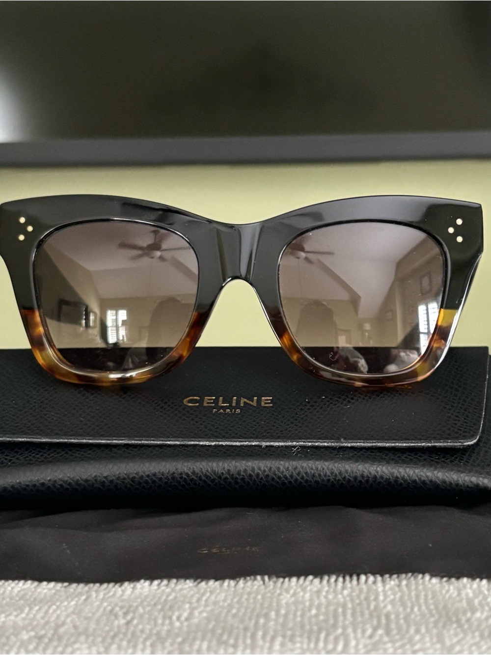 Celine Two-Tone Black and Tortoiseshell Cat Eye Sunglasses